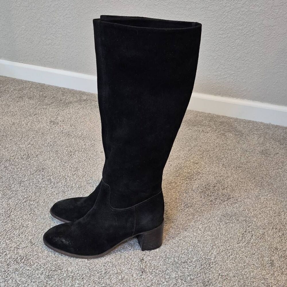 Free People Cleo Tall Suede Slouch Boot Black Pull On Size 5.5